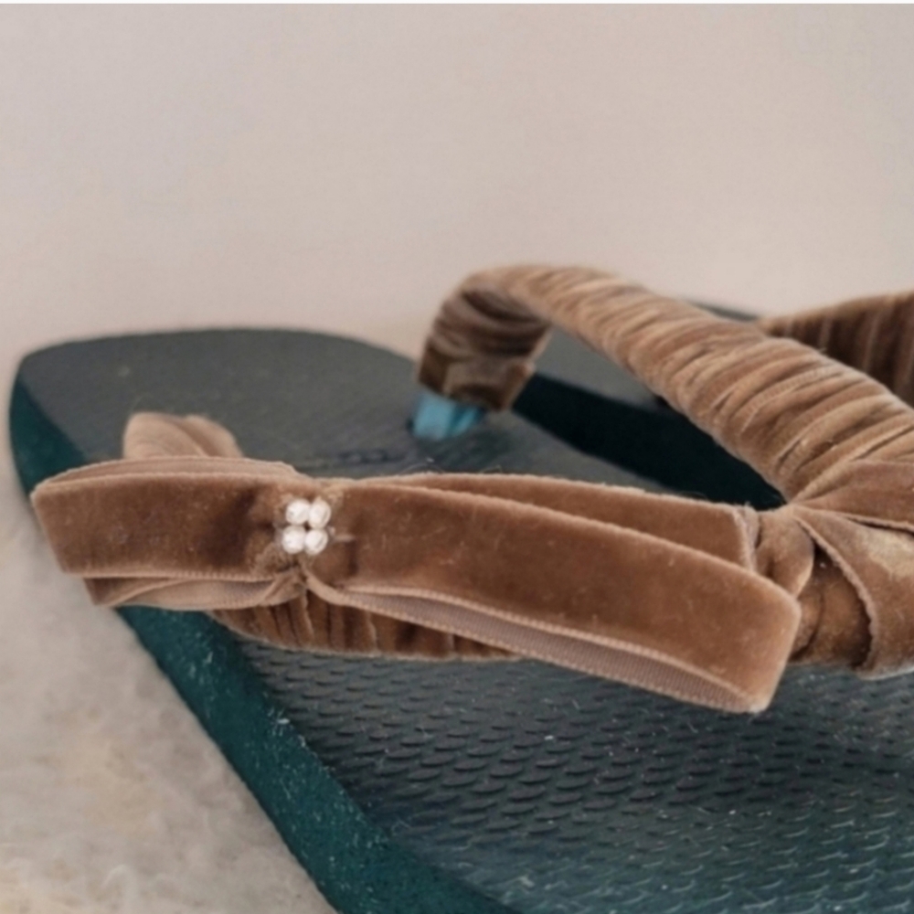 HAVAIANAS Green Tan Flip Flop Thong Sandals Size 7/8 - Picture 6 of 10